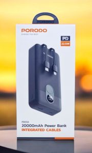 پاوربانک پرودو ۲۰۰۰۰ میلیآمپر مدل PD-PBFCH058 با کابل داخلی Type-C و Lightning