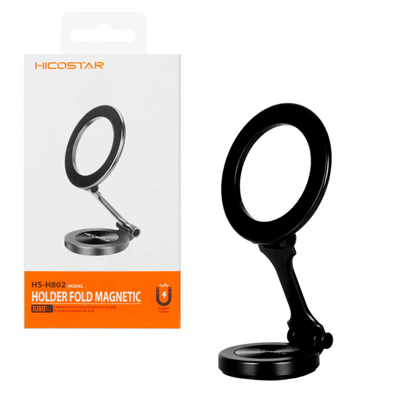 پایه موبایل HICOSTAR HS-H802 طراحی مدرن و بدنه فلزی پایه نگهدارنده گوشی HICOSTAR مدل HS-H802 با طراحی فلزی و مغناطیسی مناسب خودرو