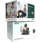 جعبه و محتویات میکروفن یقه ای بی سیم گرین لاین مدل GLM WIRELESS MIC LITE NEW شامل کیس شارژ دو میکروفن و گیرنده