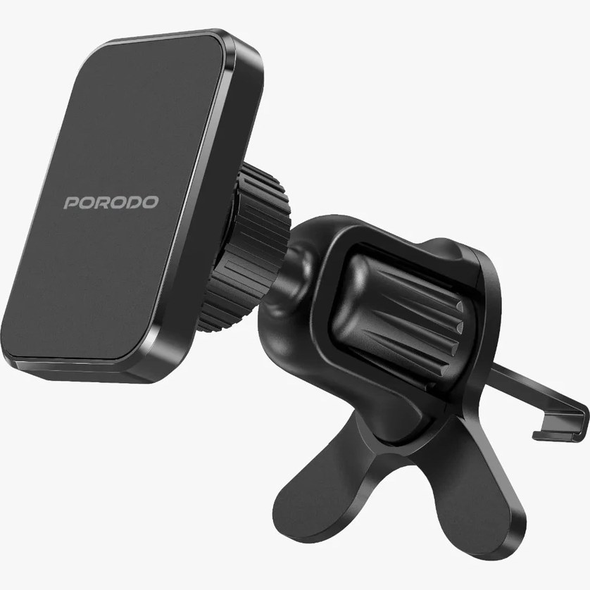 هولدر مغناطیسی Porodo HS35 - نمای ایزومتریک هولدر گوشی موبایل مگنتی Porodo مدل PDHSM35BK مشکی - نمای کامل محصول با آهنربای N52