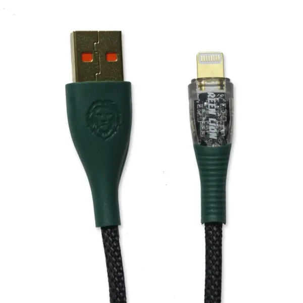نمای نزدیک از طراحی شفاف و روکش طناب‌بافته کابل USB-A to USB-C گرین لاین