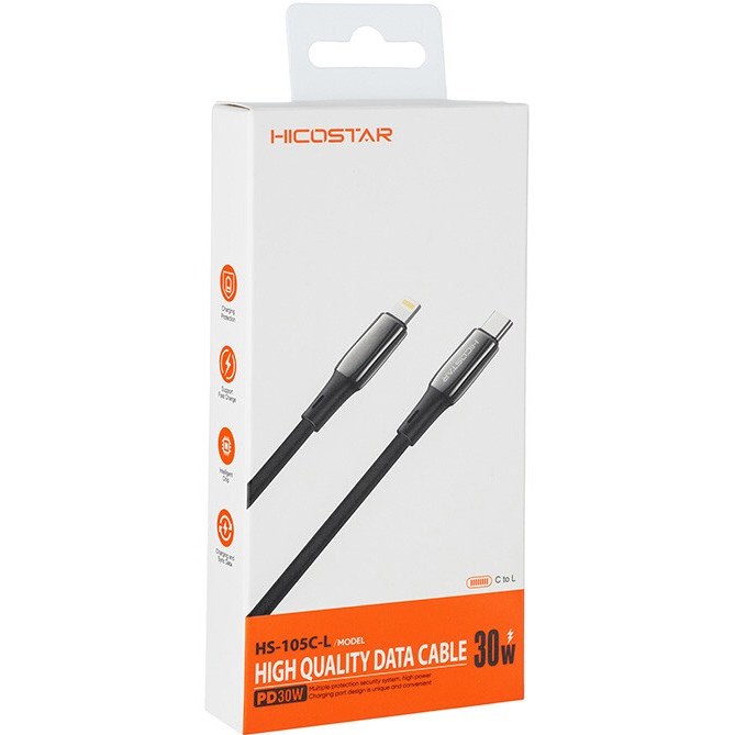 کابل تبدیل USB-C به لایتنینگ هایکواستار مدل HS-105C-L با توان ۳۰ وات و طول ۱ متر