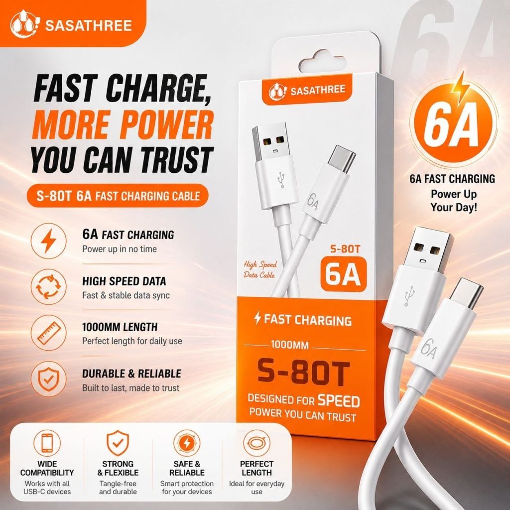 کابل تبدیل USB به USB-C ساساتیری مدل S-80T طول ۱ متر