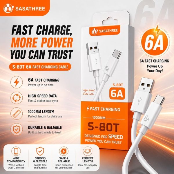 کابل تبدیل USB به USB-C ساساتیری مدل S-80T طول ۱ متر